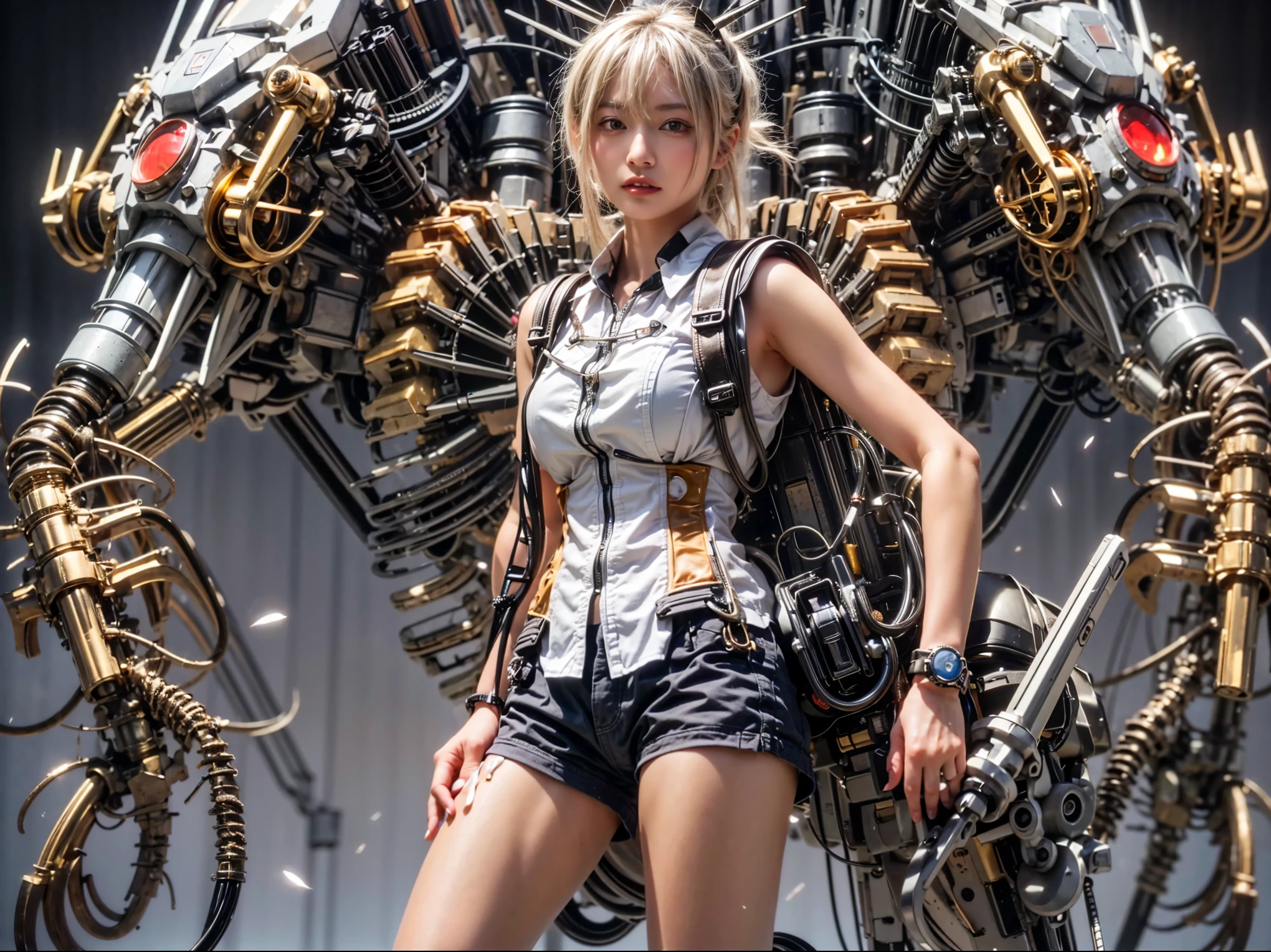 Masterpiece, (ultimate quality:1.2), 8k, Japanese woman in insect-type bio mecha armor, silver base with bronze and gold accents, very beautiful face, mechanical, (mechanical bat wings), hydraulic cylinder, power pipe, muscle fiber, ultimately intricate details, full body shot, (ultimately photo Realistic:1.37), Park with a beautiful view at night, (biological weapon), (biopunk:1.3), Full body photo, Wide-angle shot, Please generate at least 4 photos.