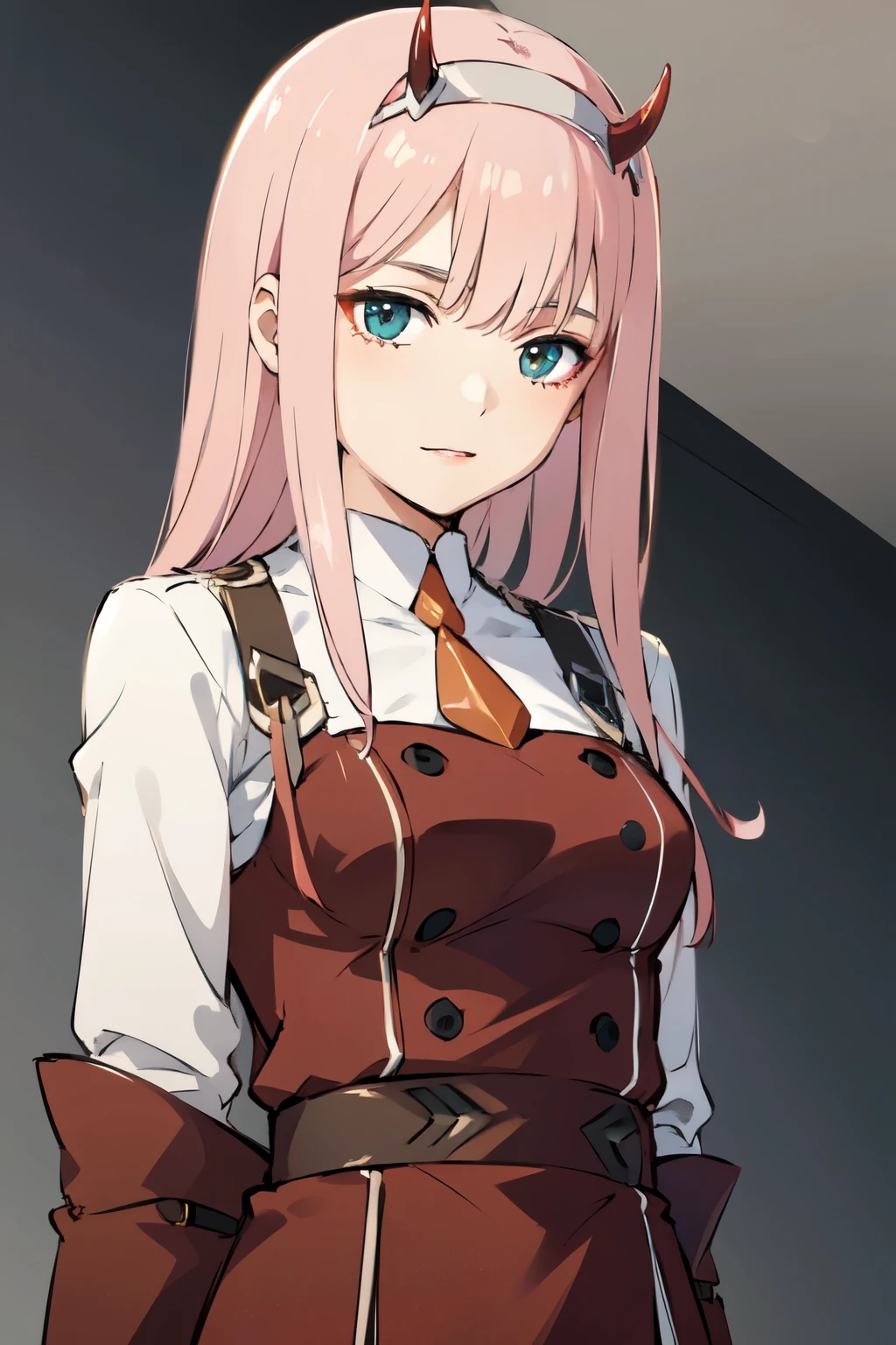 ((best quality)), ((masterpiece)), (detailed), perfect face. Asian girl. Pink hair. Red horn.