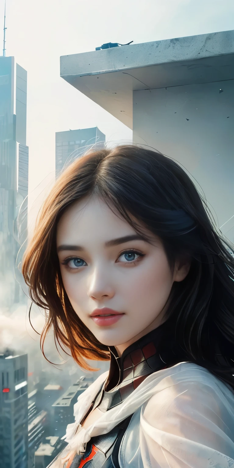 (1girl:1.3), Solo, (((Very detailed face)))), ((Very detailed eyes and face)))), Beautiful detail eyes, Body parts__, Official art, Unified 8k wallpaper, Super detailed, beautiful and beautiful, beautiful, masterpiece, best quality, original, masterpiece, super fine photo, best quality, super high resolution, realistic realism, sunlight, full body portrait, amazing beauty, dynamic pose, delicate face, vibrant eyes, (from the front), She wears Supergirl suit, red and black color scheme, very detailed city roof background, rooftop, overlooking the city, detailed face, detailed complex busy background, messy, gorgeous, milky white, highly detailed skin, realistic skin details, visible pores, clear focus, volumetric fog, 8k uhd, DSLR, high quality, film grain, fair skin, photo realism, lomography, futuristic dystopian megalopolis, translucent