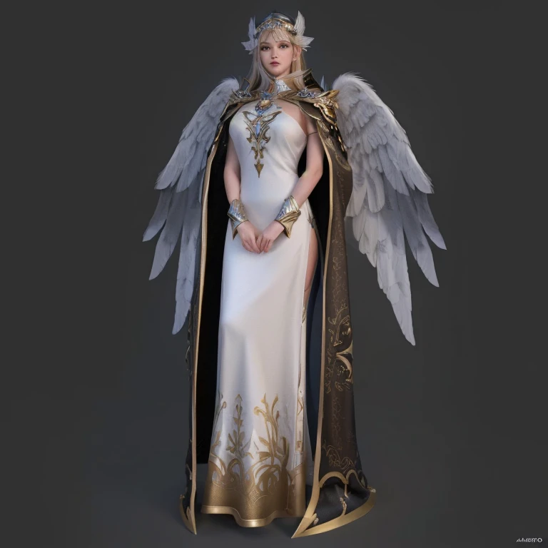 um close up de uma mulher em um vestido branco com asas, anjo majestoso de corpo inteiro, divine rendering, personagem de fantasia hiperdetalhado, pretty female cleric, anjo feminino alto, valkyrie style character, female cleric, cleric, Deusa Minerva 3D, unreal engine rendering + uma deusa, 8k 3D rendering character art, like a mystical valkyrie, April rendering