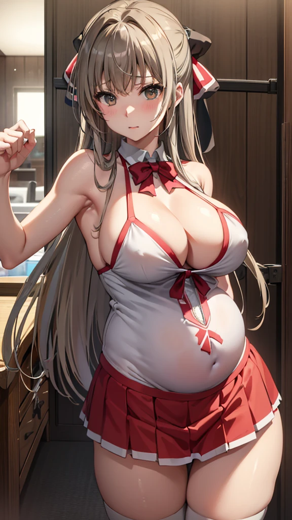 Isuzu Sento、highest quality、Highest quality、Huge super boobs、Cleavage、A fawning expression、high school girl、sexual behavior、sex、Armpit、pregnancy、Cowgirl、vagina、Thighs、Knee socks、Armpit見せ、両Armpit見せ、Glare、Close-up