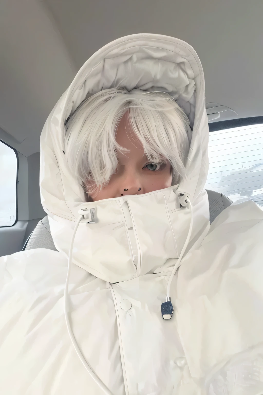 there is a woman in a white coat and a white jacket, frio como gelo! 🧊, her hair is white, xqc, com cabelos longos brancos, cloud-like cabelo branco, crazy cabelo branco, Cabelo de nuvem branca, with short bobbed cabelo branco, with long cabelo branco, cabelo branco floating in air, cabelo branco, cabelo muito comprido cor de neve