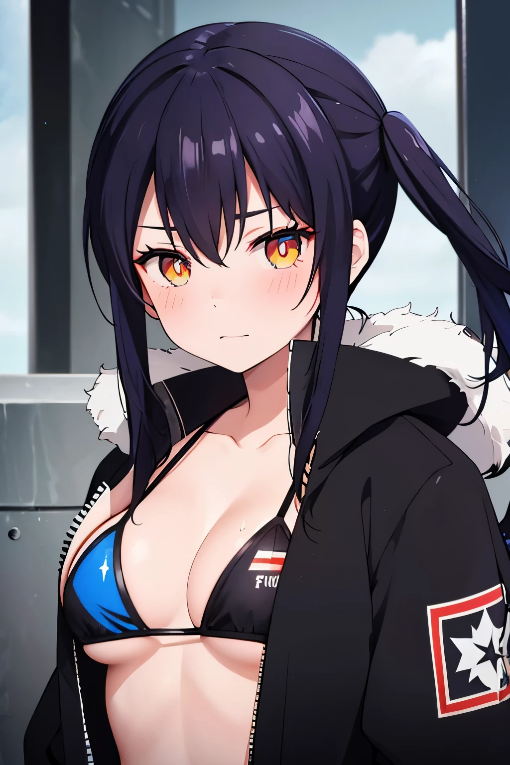 Tamaki (feuerkraft), schwarzer Bikini, Schwarze Jacke mit blauen Streifen