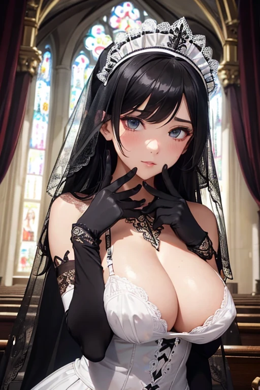 (8k, best quality, masterpiece),(ultra-detailed:1.1),(high detailed skin),
[qty: :1],full body,
[main: :1],1girl,black hair,long hair,curtains,bodystocking,(Black silk veil:1.2),black lace elbow gloves,
[emo: :1],
[ver: :1],put hands on chest,
[bac: :1],(church:1.2),
[key: :1],(white breast curtains:1.2),bodystocking,
aqw,rita rossweisse,1girl,gloves,maid headdress,hair over one eye,maid,black gloves,breasts,short,
\\\\\\\\\\\\\\\\\\\\\\,
melowh,Art style,clean and crisp picture,
(beautiful_face),((intricate_detail)),(revealing clothes:1.2),
((finely_detailed)),fine_fabric_emphasis,
((glossy)),