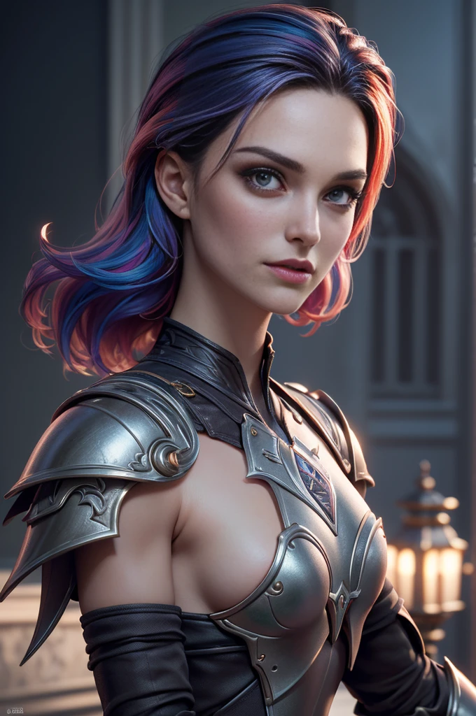 celebrity photo, brut, belle femme, ((portrait)), ((detailed face, colorful rainbow hair:1.2)), ((detailed facial feature, detailed skin, peau propre, parted lips), (corps parfaitement proportionné, seins moyens, clivage), (portant une élégante armure dorée, full armor: 1.5)), (high detailed castle: 1.3), (Realistic photo, Best quality, detailed), (Fond d'écran 8K), (Cinematic lighting, Dramatic lighting) (Sharpness, Complexe), topless