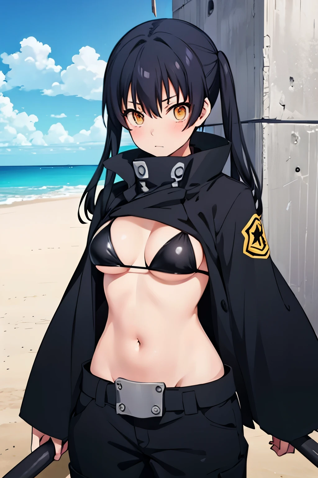 Tamaki (Fire force) , young girl, black hair, bikini , cute face