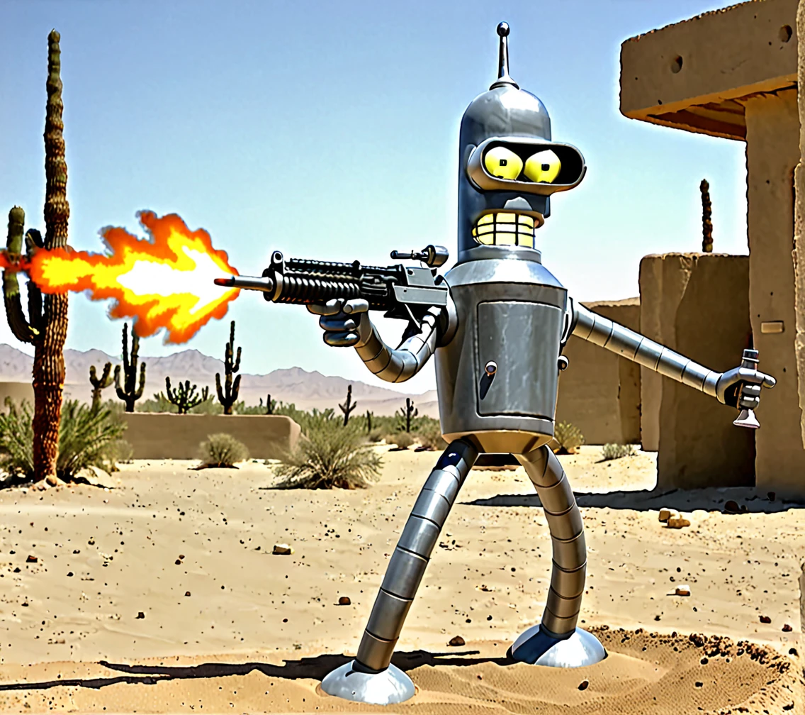 Bender firing a machinegun, Desert 