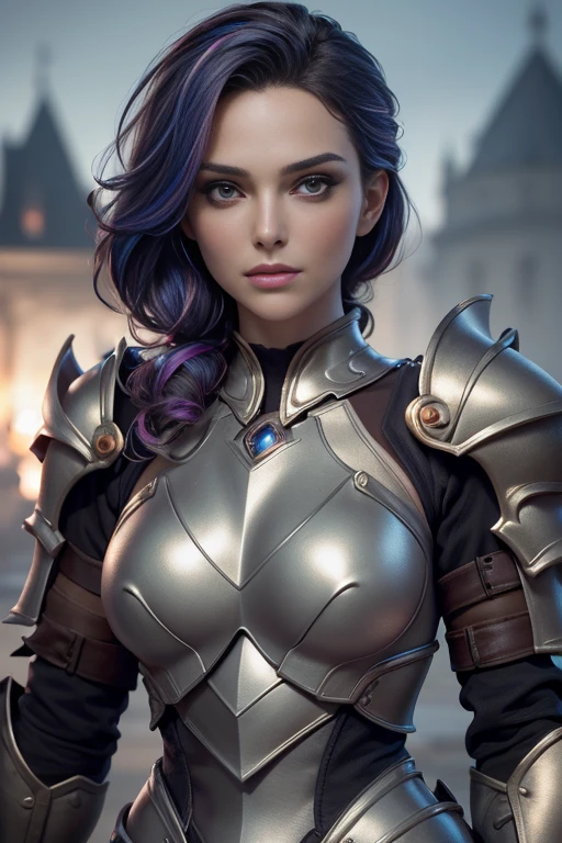 celebrity photo, brut, belle femme, ((portrait)), ((detailed face, colorful rainbow hair:1.2)), ((detailed facial feature, detailed skin, peau propre, parted lips), (corps parfaitement proportionné, seins moyens, clivage), (portant une élégante armure dorée, full armor: 1.5)), (high detailed castle: 1.3), (Realistic photo, Best quality, detailed), (Fond d'écran 8K), (Cinematic lighting, Dramatic lighting) (Sharpness, Complexe), topless
