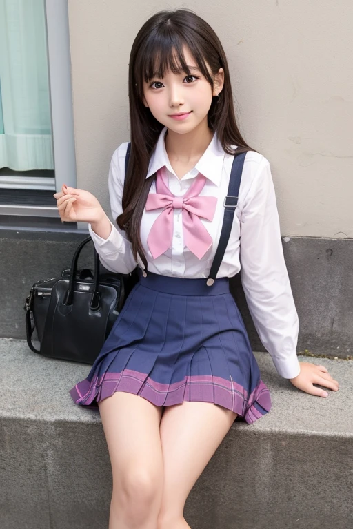 Cute Girls､girl uniform､Pink mini skirt､sit