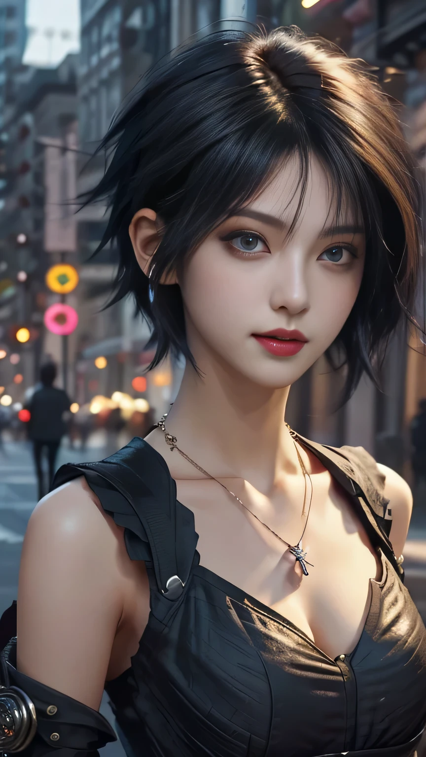 ​sfw, masterpiece, top-quality, ((1womanl)), different black color, finely eye and detailed face, intricate detailes, Casual black and white attire, window, A smile, Happiness, tenderness, high-level image quality、selfee, Beautuful Women、tall、a small face, D-cups, The upper part of the body、nightfall, nighttime scene、𝓡𝓸𝓶𝓪𝓷𝓽𝓲𝓬、Korea person, Idol Photos, Model photo, k pop, Professional Photos, Vampires, Korean fashion in black and black, Fedoman with necklace, inspired by Sim Sa-jeong, androgynous vampire, :9 detailed face: 8, extra detailed face, detailed punk hair, ((eyes are deialed)) baggy eyes, Seductive. Highly detailed, semi realistic anime, Vampires, hyperrealistic teen, Delicate androgynous princess, imvu, ((short hair woman)), black hair woman with wild look, ((Woman with short black hair)), ((1 persons)), sitting, wearing bra,((skinny waist)), young asian girl, ((big breasted)),