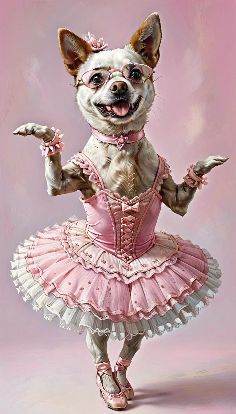 A HuWoof dressed as a ballerina is dancing 