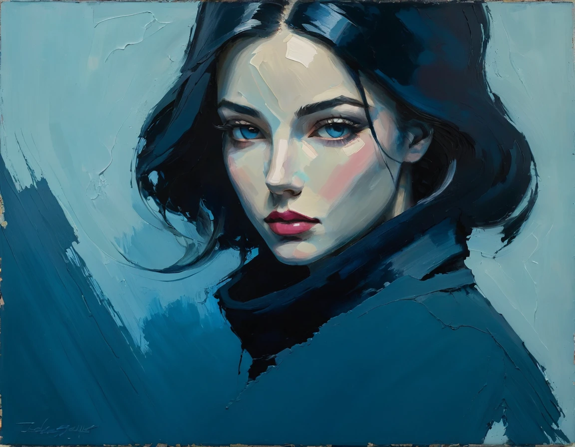 a thick textured oil painting, impasto brushstrokes, dry brushing,revealing underlayers, abstract landscape, moody lighting, dramatic shadows, muted earthy colors, vibrant colors, highly detailed, masterpiece, using a palette of light pink, muted blue, dark grayish blue, bright blue, very dark gray, and light grayish blue