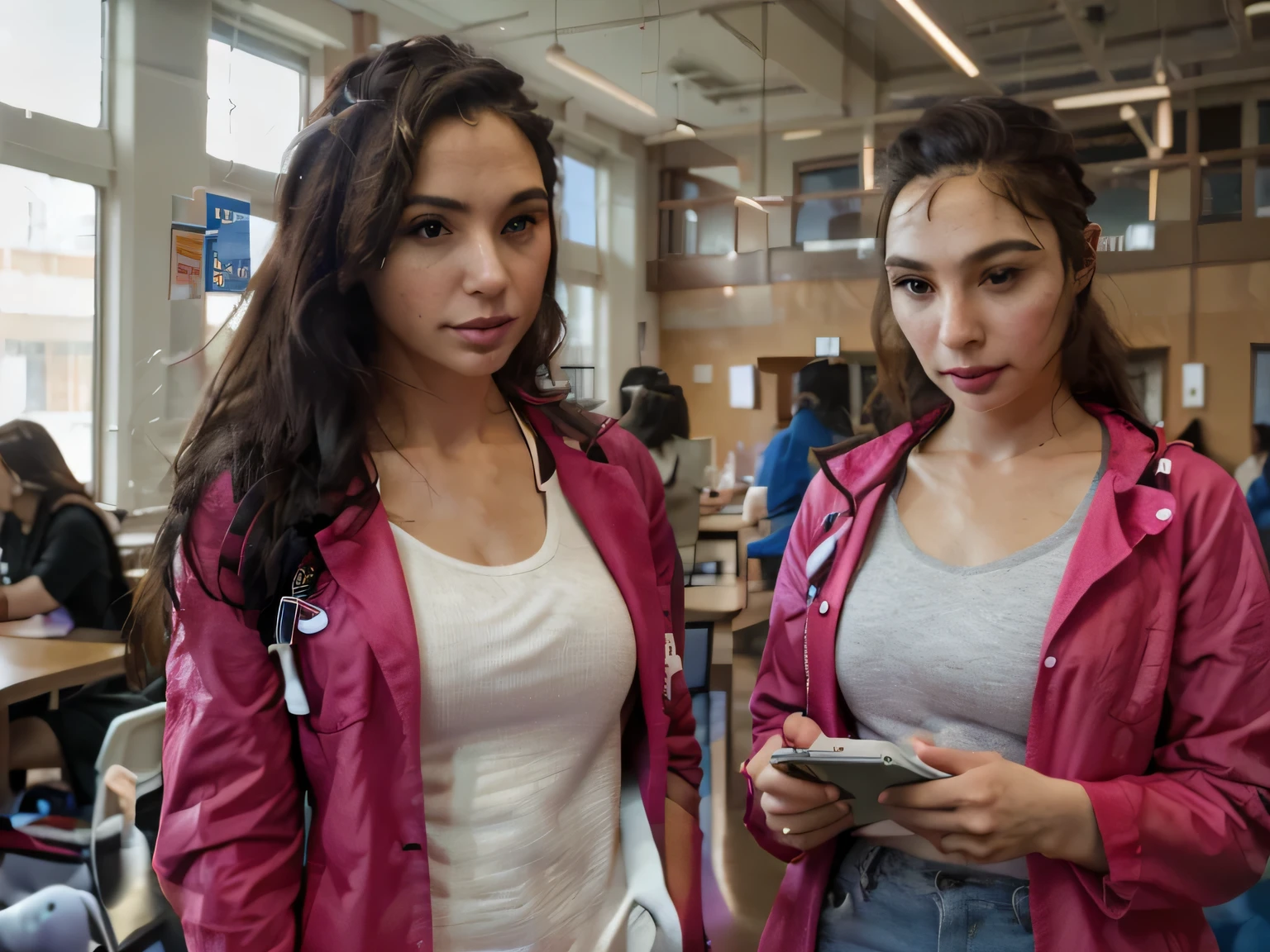 Bright, energetic, visuals of medical students studying in a vibrant, campus library, wearing lab-coat, stethoscope hanging around neck, (high quality, realistic) (masterpiece), (best quality), (ultra-detailed)