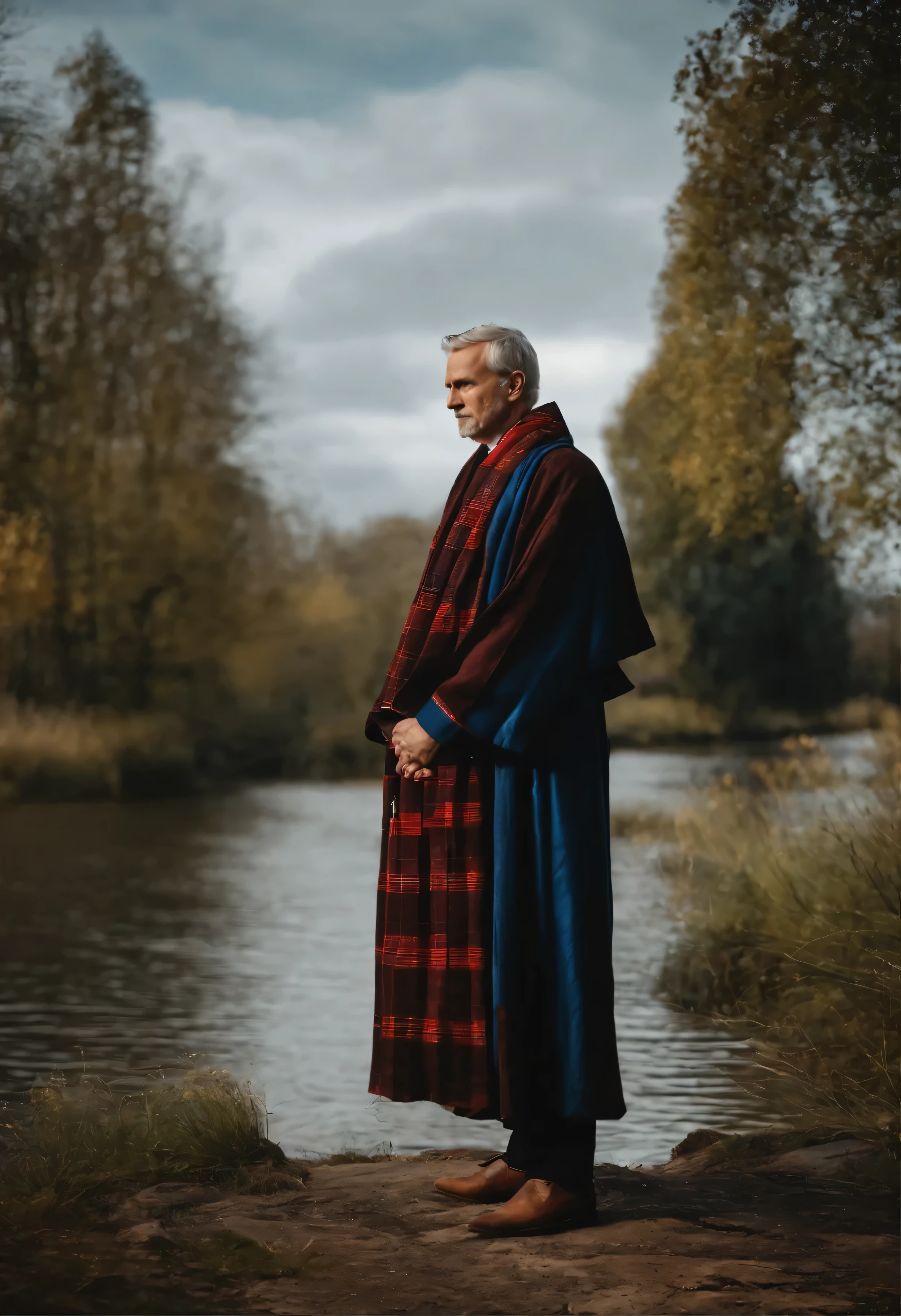 Man in bishop's robes standing with hands crossed, vestes religiosas, usando cruz no manto, Solis Sacerdotibus |, vestes azul-douradas, vestes douradas e azul, vestindo vestes azul, dressed like a clergyman, Kacper Niekolczycki, paramentos tartan, Brocade Robes, NiColau Weltyk