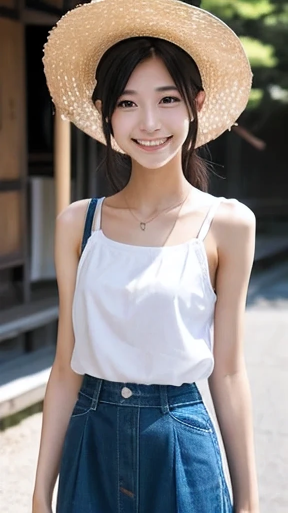 Japanese、18-year-old、Very slim、((Smiling))、Summer clothing、whole body