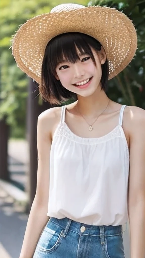 Japanese、18-year-old、Very slim、((Smiling))、Summer clothing