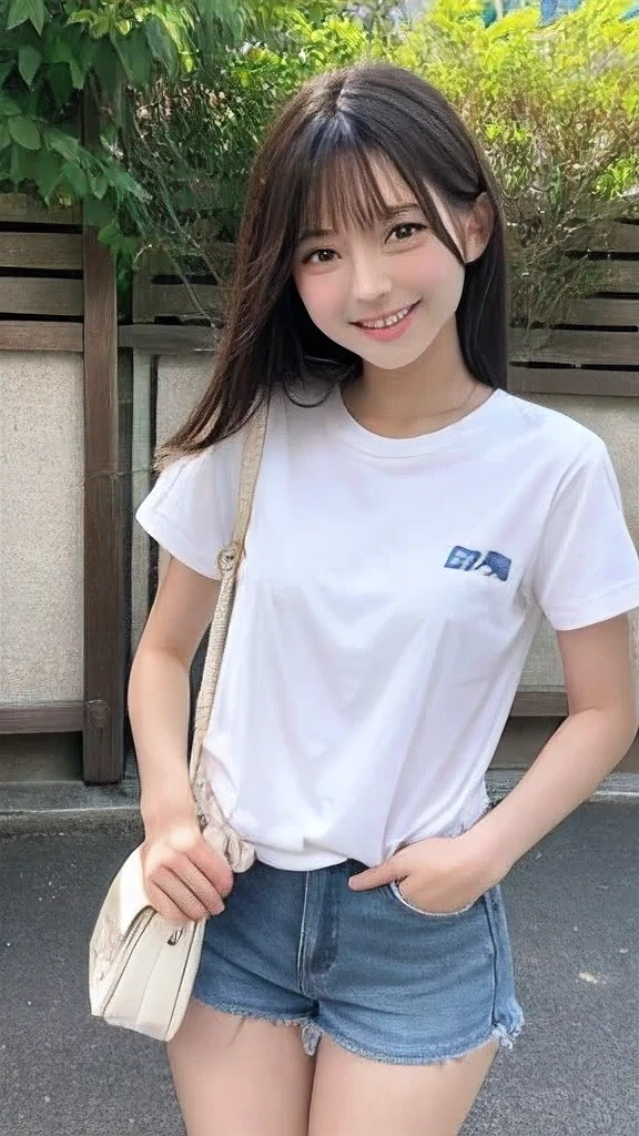 Japanese、18-year-old、Very slim、((Smiling))、Summer clothing