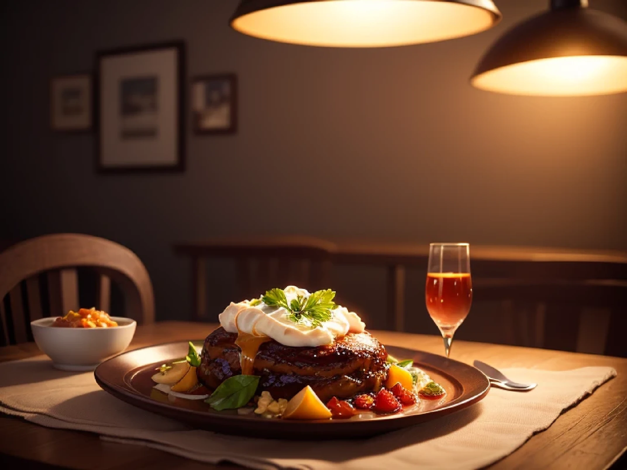 Gastronomic photography of a gourmet meal., con poca profundidad de campo, chapado elegante, and soft lighting