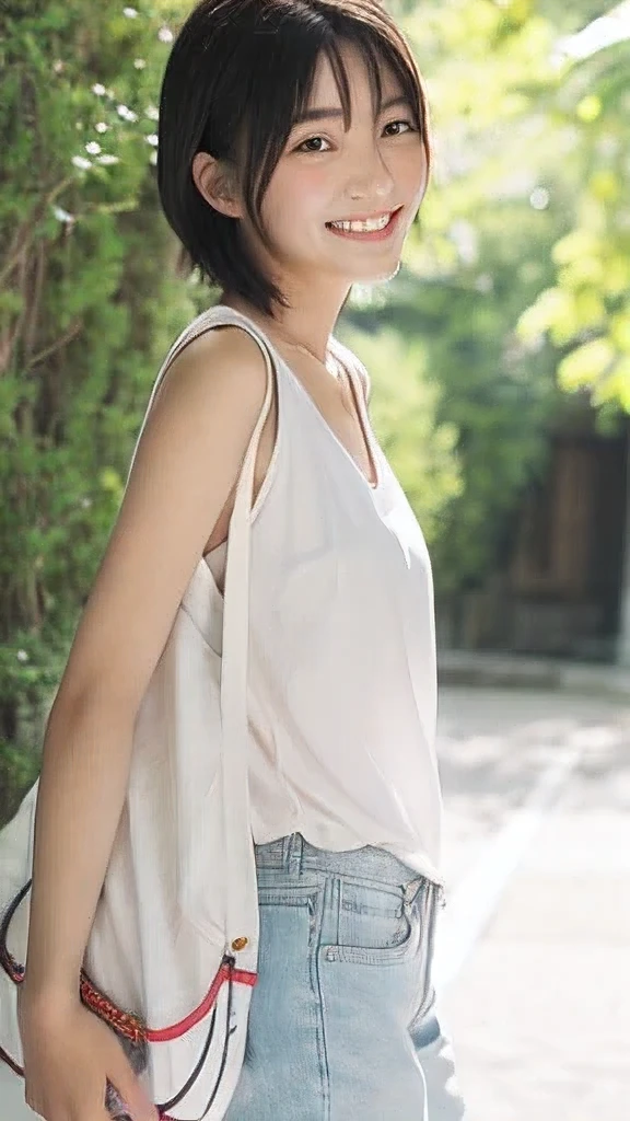 Japanese、18-year-old、Very slim、((Smiling))、Summer clothing