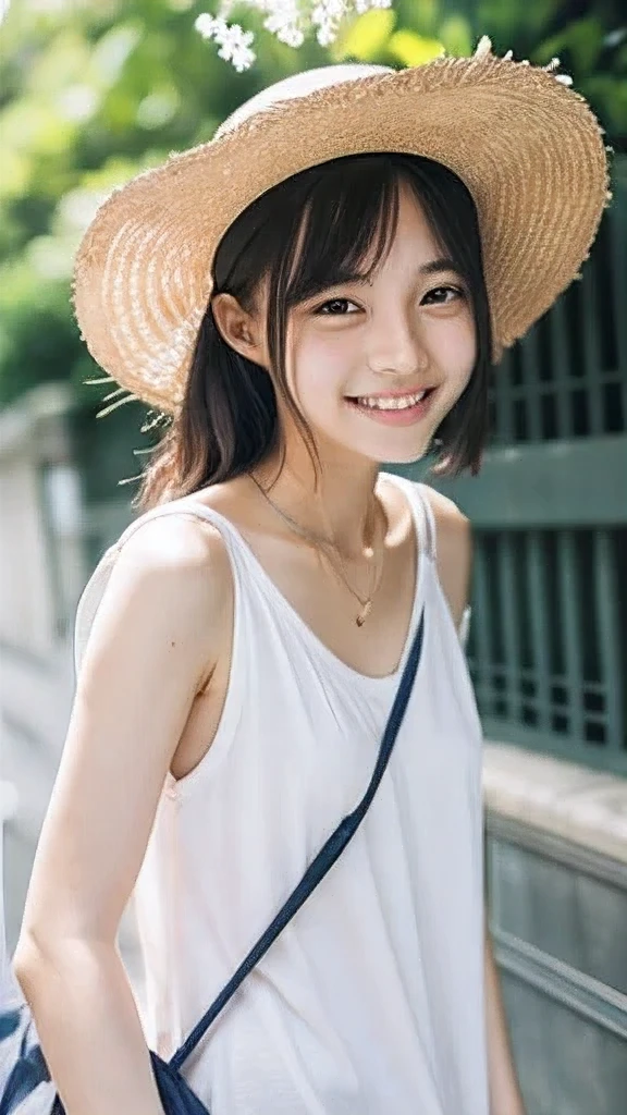 Japanese、18-year-old、Very slim、((Smiling))、Summer clothing