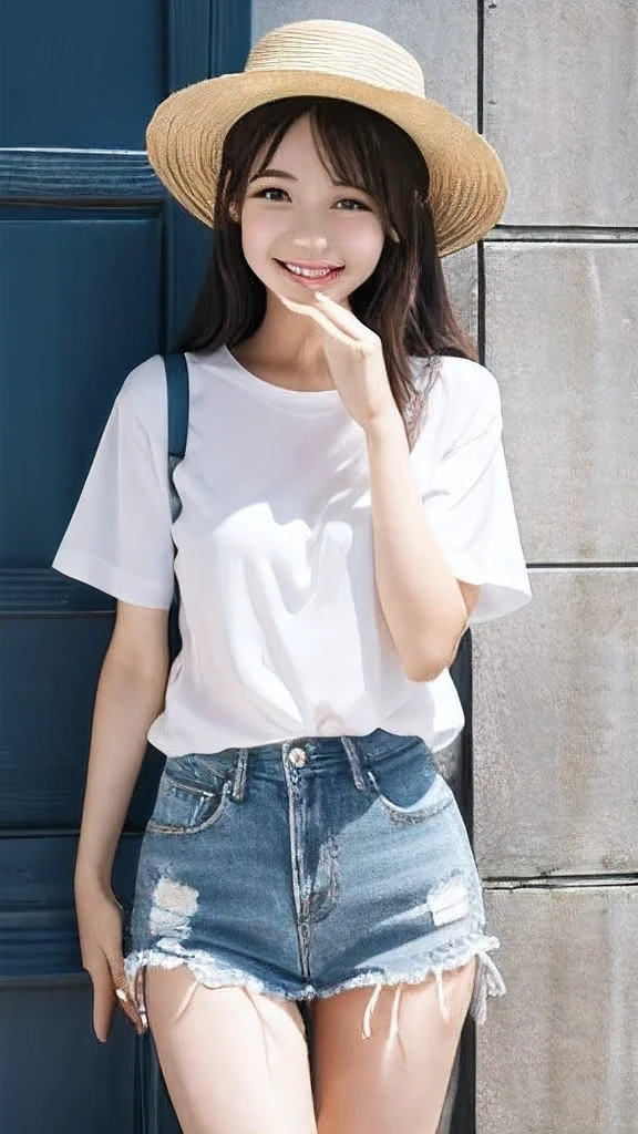 Japanese、18-year-old、Very slim、((Smiling))、Summer clothing
