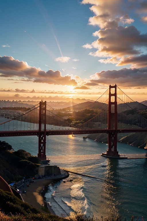 Sunset over San Francisco: Golden Gate Bridge, behind which the sun sets, creates a mesmerizing view