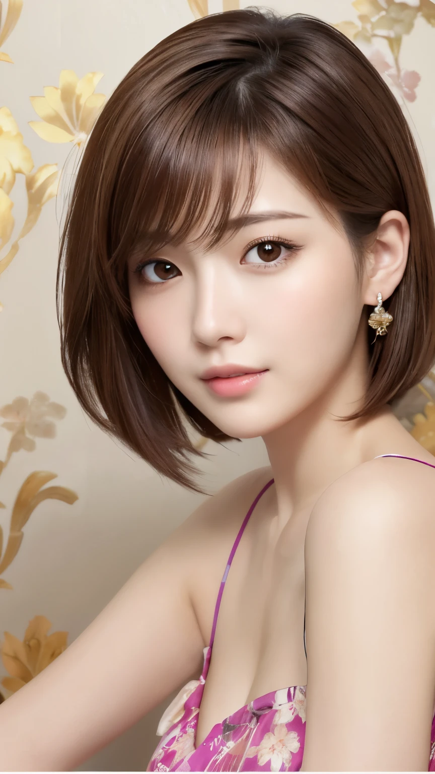 masterpiece、highest quality、High resolution、Tabletop、wallpaper、Realistic、Bright lighting、Professional Lighting、Face Light、Smooth lighting、Japanese women、Adult、Beautiful woman、action、gravure、sexy、poor、so beautiful、Beautiful Skin、Beautiful and detailed、Detailed face、slim、Moderate、short hair、Brunette colored hair、Brown eyes、Looking at the camera