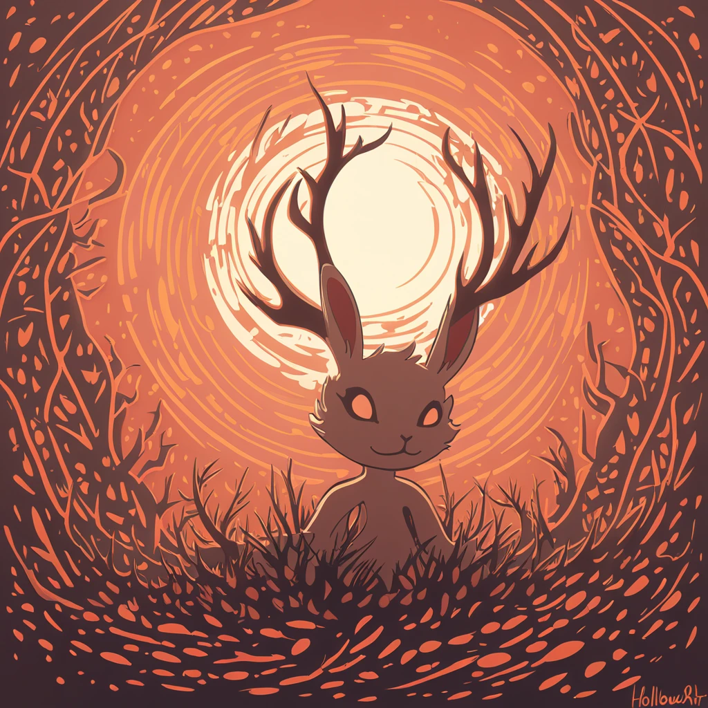 Remnant of Hollowness in rabbit art style with background