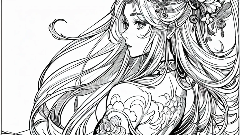 Flower Tatu,(masterpiece,highest quality,Official Art,Beauty and aesthetics:1.2),(Super detailed),In detail,Best illustrations,Hand-painted high quality,(High Contrast),(Clean Lines:1.3),(Line art), Line art, (精巧なLine artアート, Pen drawing,Ukiyo-e style,Wraparound configuration, Perfect body of a woman, Flower Tatuー, Back view, Line art ,(Intricate details),(Detailed Background:1.2),(colorful),High resolution, whole body