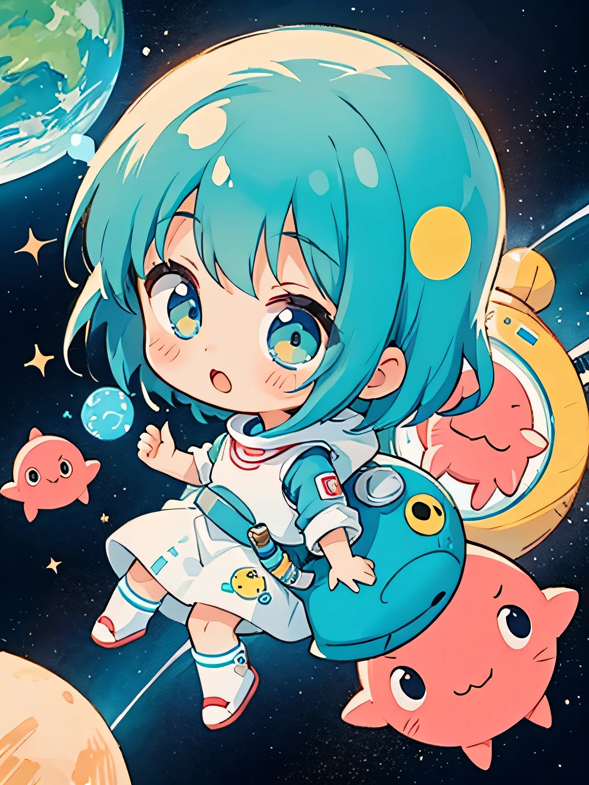 Fujio Akatsuka Style, Kawaii Design, most beautiful girl ever、Chibi, Space Travel, Cute Martian