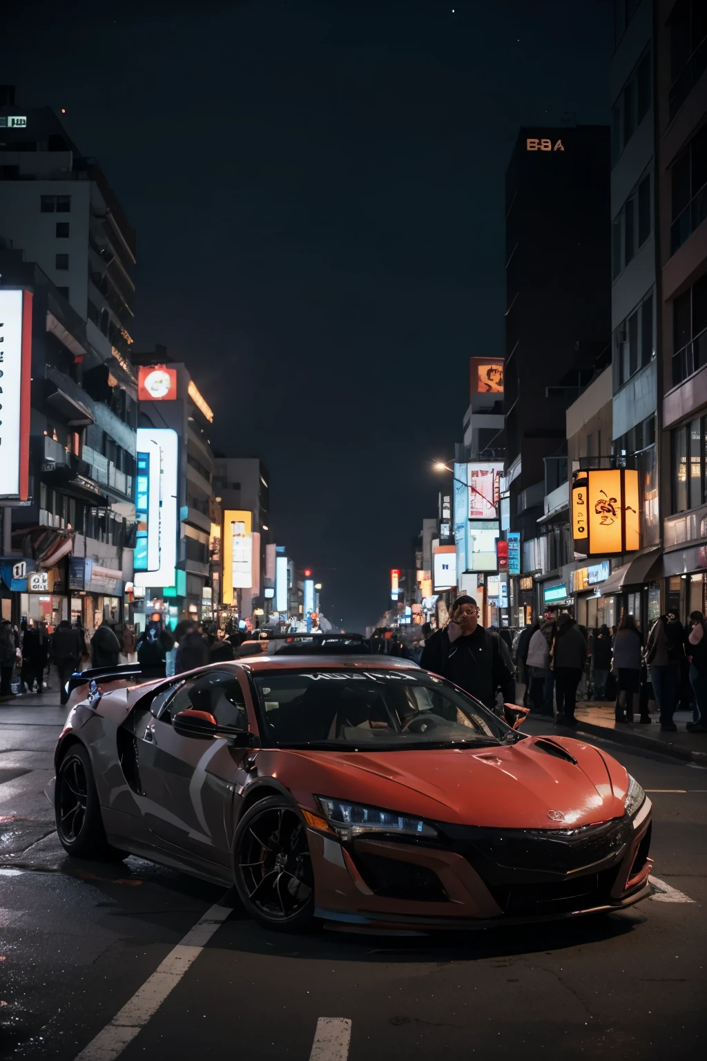 sunny day bright beautiful overcast sky sunset sports car ((NISSAN GTR ),(PRETO)running down cyberpunk city streets of TOKYO neon signs and crowds confetti debris dust wind fog volumetric exciting epic action camera, (obra-prima: 1.2) (fotorrealista: 1.2) (Bokeh) (melhor qualidade) (pele detalhada ) (intricado) (32k) (HDR) (cinematic lighthing) (foco nítido)