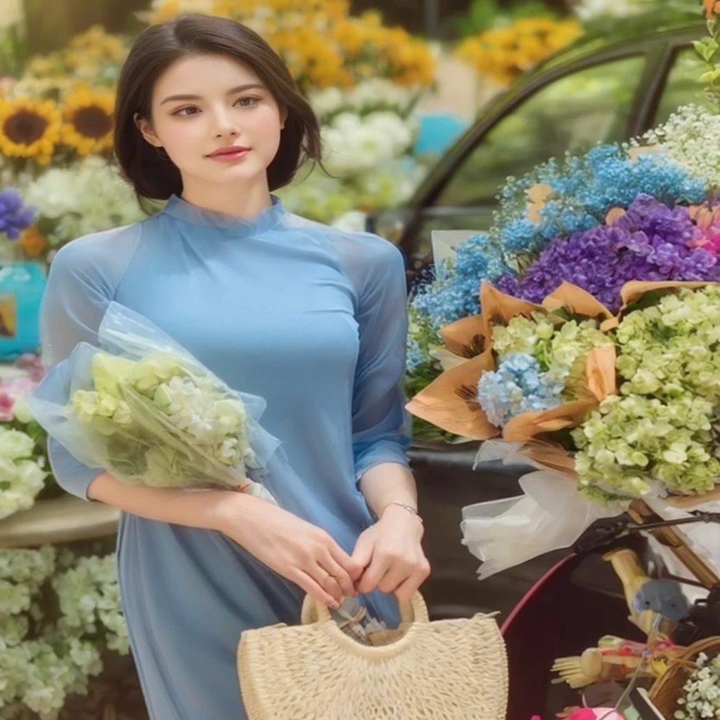Beautiful and charming women in fashion trends, full body: 1.6, holding flowers, Random hairstyle, Sitting under a parasol, At the seaside, Random colored tight dress, The wind blows my hair., blue sky and white clouds, Delicate sexy collarbone, Chest cover, The goose egg face is charming., Double eyelids, The wise eyes of a peach blossom, pink lips, The nose is slightly turned up., bare shoulders, focused face, face close up, ultra high definition, Awesome details, Ultra-thin transparency, Fresh and good, see through, pink