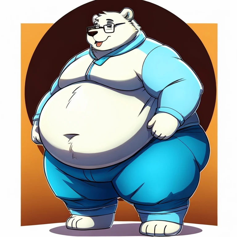 Fat Cute Icebear big belly and large body and his big chunky body and his big butt and wearing Glasses