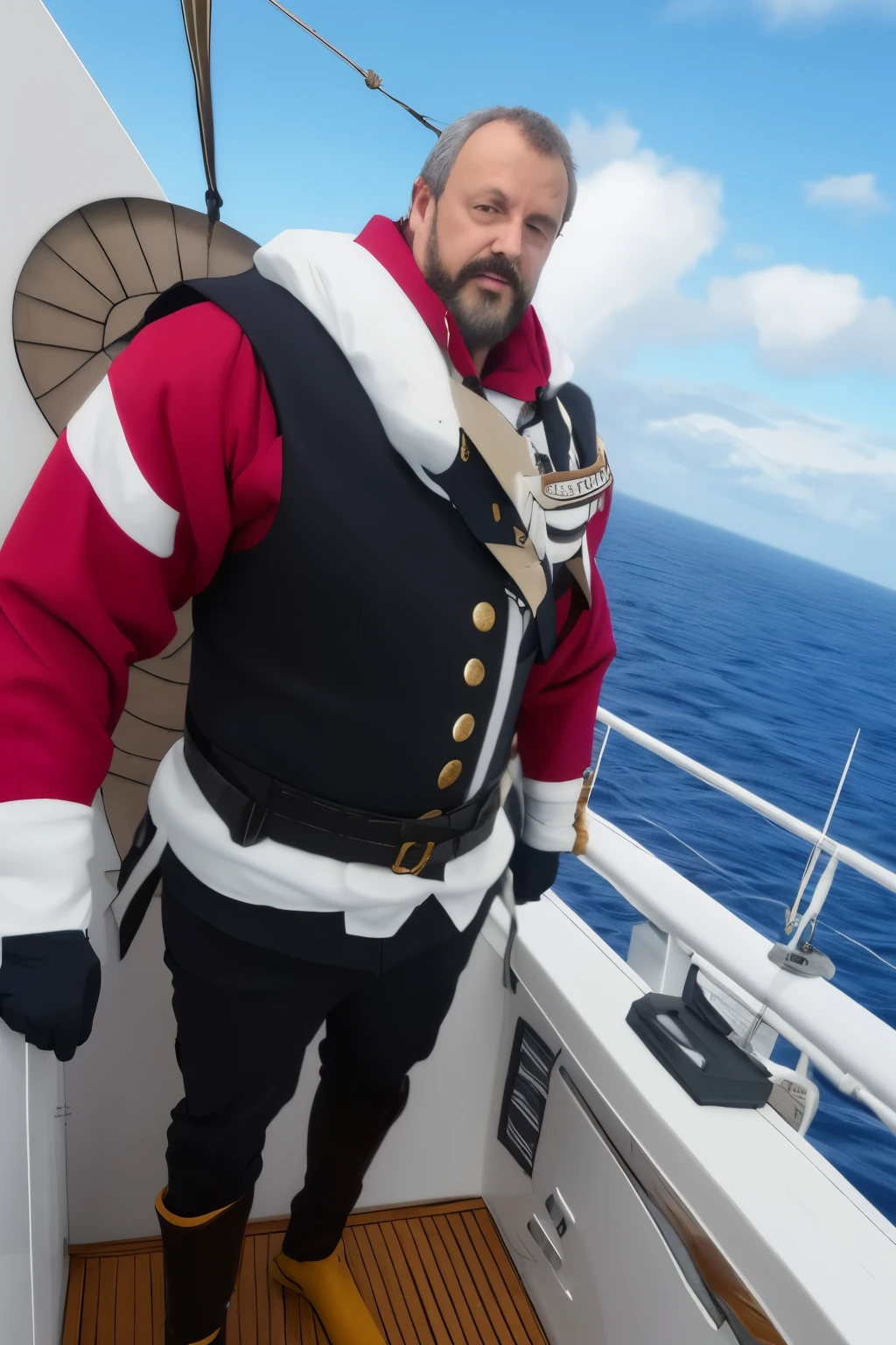 ((melhor qualidade)), (detalhado), personagem de anime de branco que controla teias na ponta de um navio gigantesco
