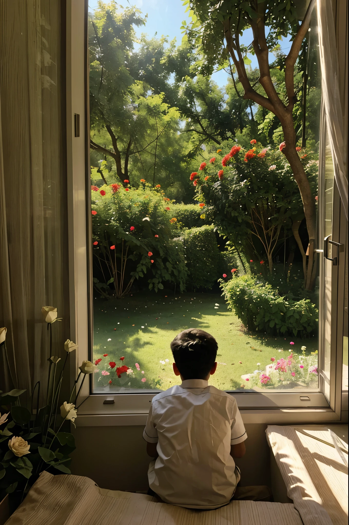 Ahmed is seven years old. Ahmed sat in his room looking out the window at the garden full of flowers and trees. He desperately wanted to go out to explore and enjoy the beautiful nature.
He felt like he was trapped in the house, and wished he was outside for a walk in the fresh air
