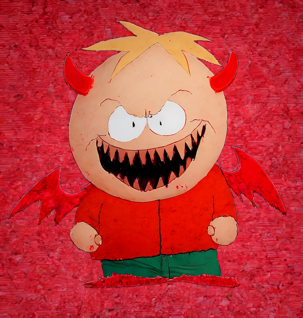 Butters Stotch Tranform Evil Demon on Red Background