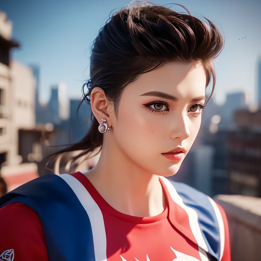 (วอลล์เปเปอร์ CG unity 8k ที่very detailed),(Masterpiece), (best quality), (very detailed), (best illustrations),(best shadow), cowboy shoot, (sharp eyeliner, eyelid, Detailed eyes:1.1), (city background:1.2), ,Take a break , Version 3 (Girls&#39; frontline), , 3D,8k,