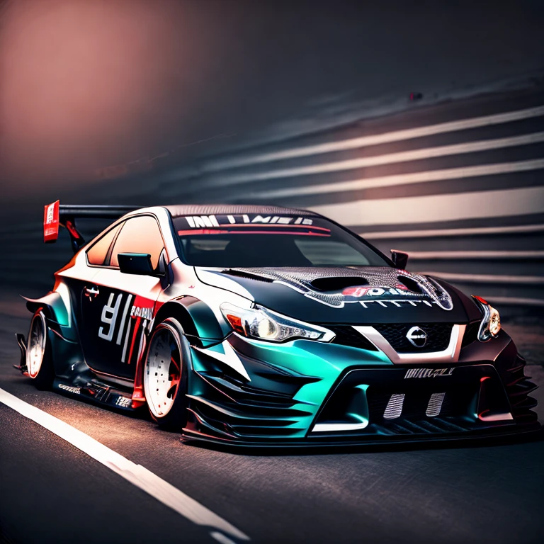 photo A Car, [Nissan|Toyota] Drift Spec, midnight (MidnightDrift style:1) <lora:djzMidnightDrift:0.8)