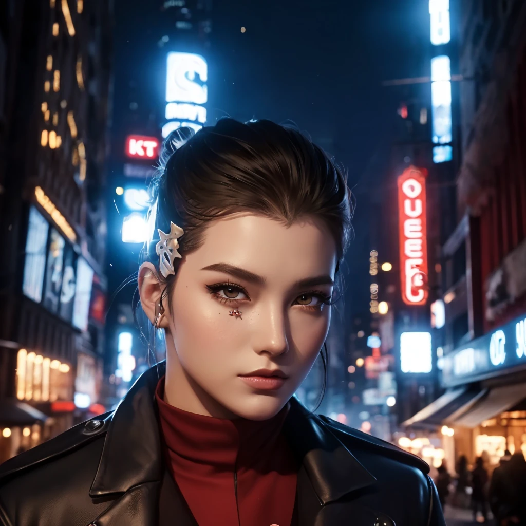 (วอลล์เปเปอร์ CG unity 8k ที่very detailed),(Masterpiece), (best quality), (very detailed), (best illustrations),(best shadow), cowboy shoot, (sharp eyeliner, eyelid, Detailed eyes:1.1), (city background:1.2), ,Take a break , Version 3 (Girls' frontline), , 3D,8k,