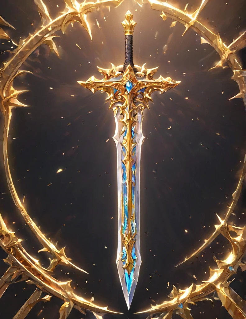 masterpiece, best quality, epic fantasy art style, simple iron sword for card game, full art, full sword art, intricate details, ultra high resolution, sharp focus, HD, 8k, clear details, zoom out to get the full sword in the image, simple background, show full sword, sword centered on image to allow ample background to show