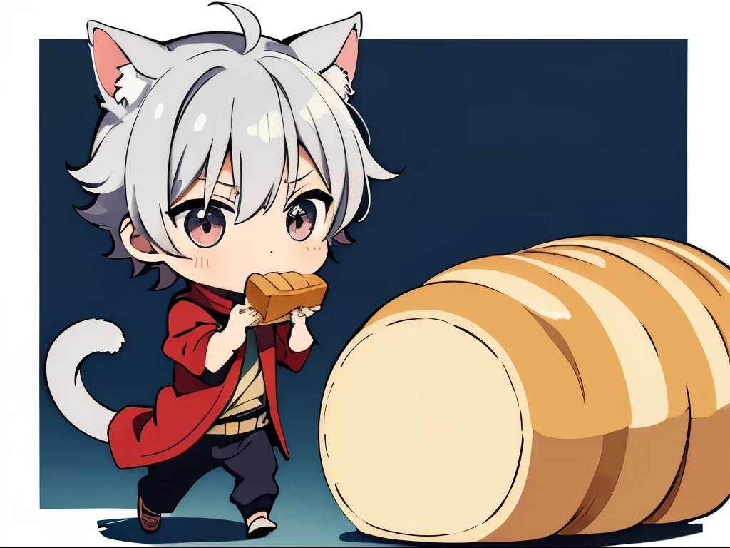 (chibi:1.3),Put a big loaf of bread in your mouth,(Run),Hurry,Raise one hand,whole body,after that,masterpiece, A world where magic and technology coexist, Cat Eared Man(Gray Hair, short hair) ,boy,Hone your skills,Let's go on a journey to uncover the secrets of power., Beautiful Eyes,depicted in detail. The magician makes the most of the potential of his abilities.,We must learn how to unlock the true potential of modern magic,masterpiece, Cat Eared Man,Gray Hair, short hair),depicted in detail,