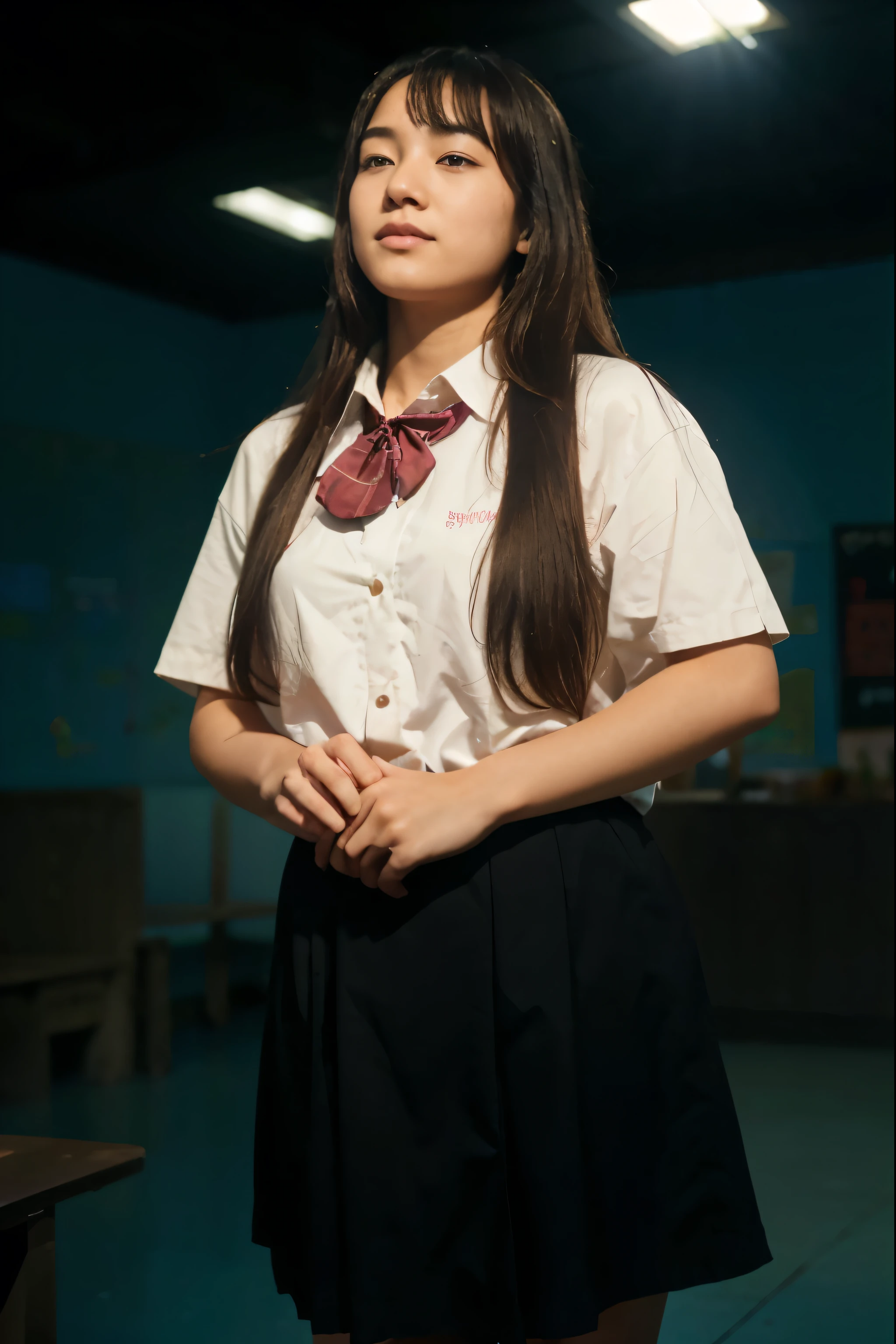(Best quality, 8k, 32k, Masterpiece, UHD:1.2) "Imagine a picturesque Japanese high school setting inspired by romantic anime. Describe a sprawling campus nestled amid cherry blossom trees, their pink petals gently falling and carpeting the ground in a soft, pastel blanket. The school buildings are a blend of traditional and modern architecture, with large windows that allow natural light to flood the hallways and classrooms.
The central building is a multi-story structure with a grand entrance, featuring polished wooden floors and well-maintained hallways adorned with student artwork and motivational posters. Classrooms are bright and airy, with sliding doors that open to scenic views of the blossoming trees and the meticulously kept school gardens.
The school courtyard is a favorite gathering spot for students, with benches placed under the cherry blossoms, providing a perfect setting for heartfelt conversations and budding romances. Nearby, a koi pond adds to the serene atmosphere, its clear waters reflecting the beauty of the surrounding flora.
Describe the interactions between students, highlighting moments of shy glances, secret notes, and accidental touches that spark romantic feelings. The rooftop of the school is another iconic location, offering breathtaking views of the city and the distant mountains. It’s a private retreat where students often go to reflect, share confessions, and watch the sunset together.
Include scenes in the school’s library, a quiet and intimate space filled with rows of books and cozy reading nooks. Here, students find solace in the written word and often discover unexpected connections with their peers over shared interests.