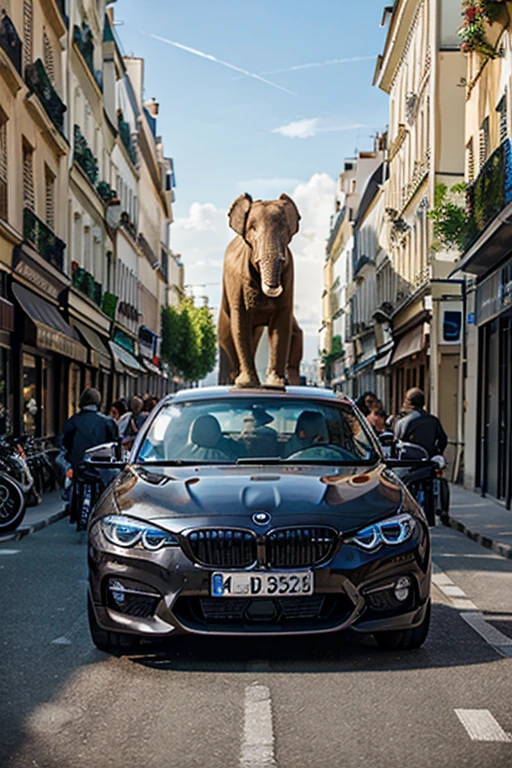 Fais moi un éléphant qui conduit une BMW à Paris