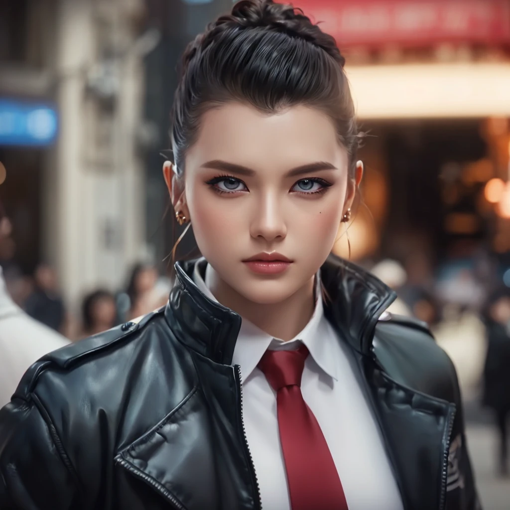 (วอลล์เปเปอร์ CG unity 8k ที่very detailed),(Masterpiece), (best quality), (very detailed), (best illustrations),(best shadow), cowboy shoot, (sharp eyeliner, eyelid, Detailed eyes:1.1), (city background:1.2), ,Take a break , Version 3 (Girls&#39; frontline), , 3D,8k,