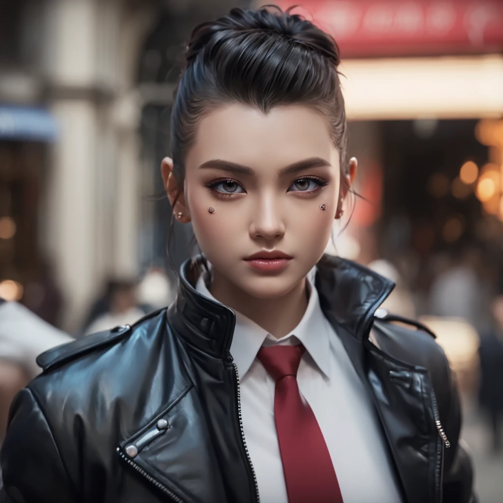 (วอลล์เปเปอร์ CG unity 8k ที่very detailed),(Masterpiece), (best quality), (very detailed), (best illustrations),(best shadow), cowboy shoot, (sharp eyeliner, eyelid, Detailed eyes:1.1), (city background:1.2), ,Take a break , Version 3 (Girls&#39; frontline), , 3D,8k,