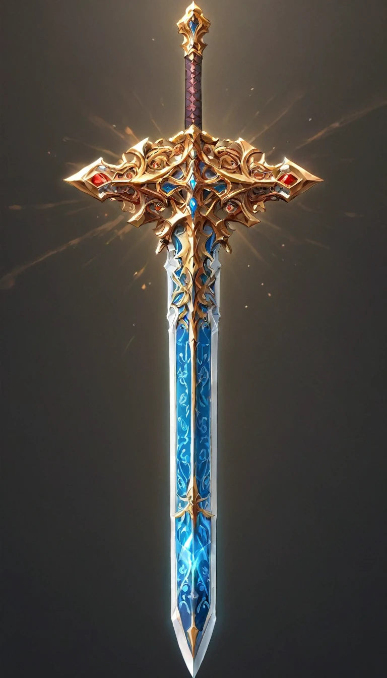 masterpiece, best quality, epic fantasy art style, simple iron sword for card game, full art, full sword art, intricate details, ultra high resolution, sharp focus, HD, 8k, clear details, zoom out to get the full sword in the image, simple background, show full sword, sword centered on image to allow ample background to show