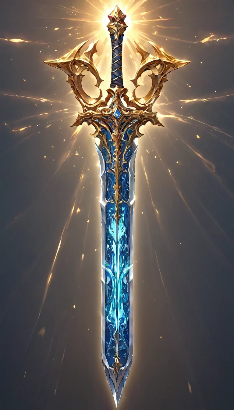 masterpiece, best quality, epic fantasy art style, simple iron sword for card game, full art, full sword art, intricate details, ultra high resolution, sharp focus, HD, 8k, clear details, zoom out to get the full sword in the image, simple background, show full sword, sword centered on image to allow ample background to show