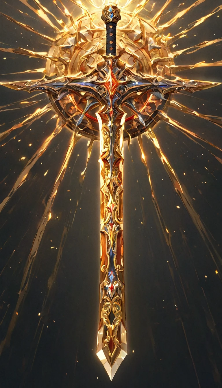 masterpiece, best quality, epic fantasy art style, simple iron sword for card game, full art, full sword art, intricate details, ultra high resolution, sharp focus, HD, 8k, clear details, zoom out to get the full sword in the image, simple background, show full sword, sword centered on image to allow ample background to show