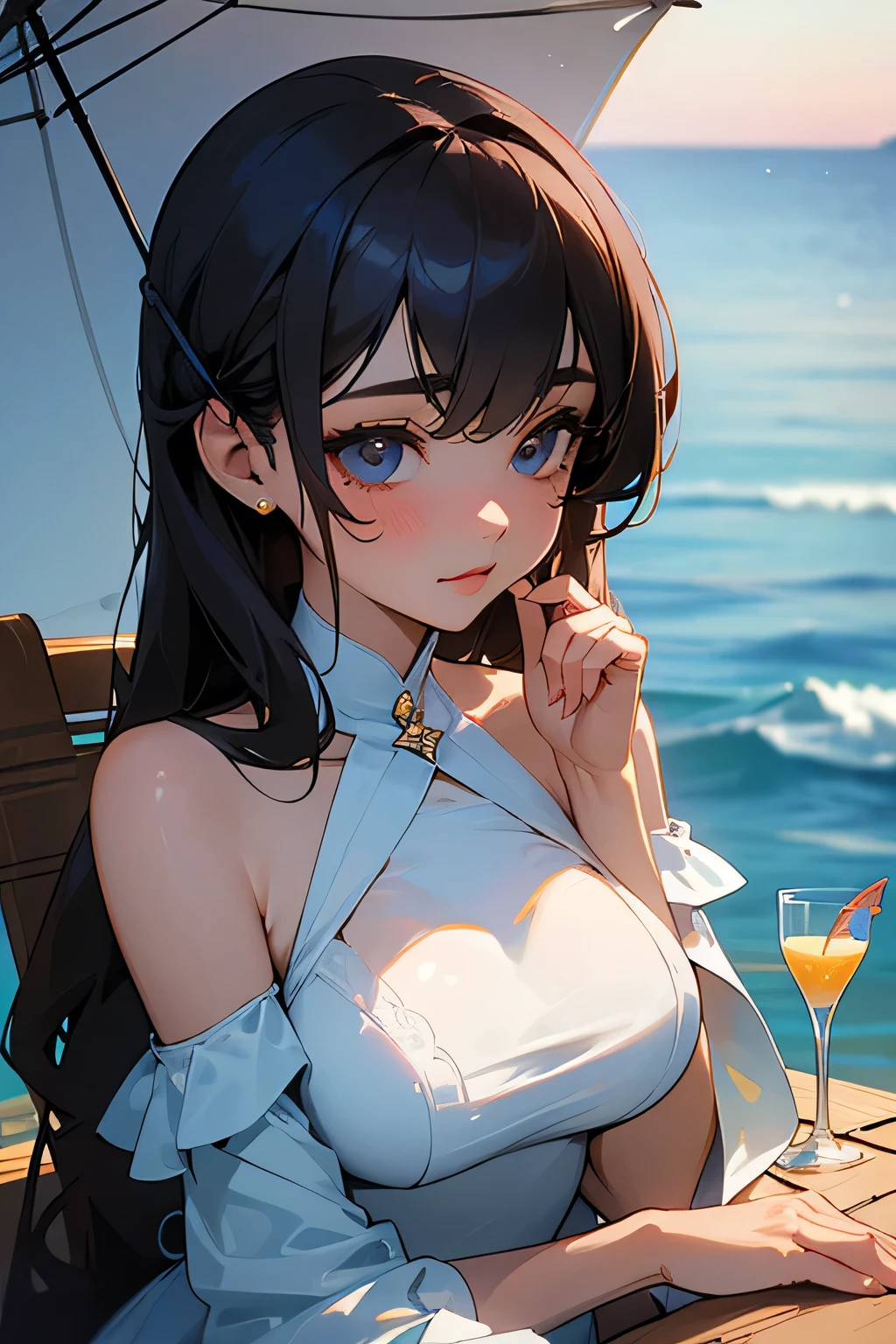 highest quality、High resolution、Detailed Background、(Beautiful face in every detail:1.4)、Anatomically correct、(Hide your fingers:1.3)、(Detailed facial expressions)、(Detailed eyes:1.2)、(Detailed eyes:1.2)、Beautiful women in their 20s、(Highly detailed face:1.4)、Black Hair、Brown Hair、well-groomed eyebrows、(Huge breasts:1.2)、Bobcut、Long Hair、Hairstyles that add waves and curls、Cute hairstyle、Cute Eye Makeup、Cute Lip Makeup、Perfect body line、

(Two beautiful women spending time in an elegant and extraordinary space:1.5)、

Wide々Sitting on the private terrace of the villa、Spend some time relaxing、With a cool drink in hand、The way she relaxes elegantly is wonderful.、While looking at the beautiful scenery、Enjoy a conversation with your partner、

Walking along the private beach、Enjoy the view illuminated by the setting sun、Walking along the beach, holding hands、Spend time alone with your partner、Enjoy a cocktail at the beachside bar、watch the sunset、

Overlooking the blue ocean of Miyako、Resort with private beach、The rooms have wide ocean views.々Villa type、Spa and Fitness、Fully equipped with various water activities、High-class service and delicious food are a big hit、

A summer dress with an off-the-shoulder design gives a cool feeling、
Elegant materials such as silk and chiffon create a luxurious feel.、
The medium length and A-line silhouette are cute and mature.