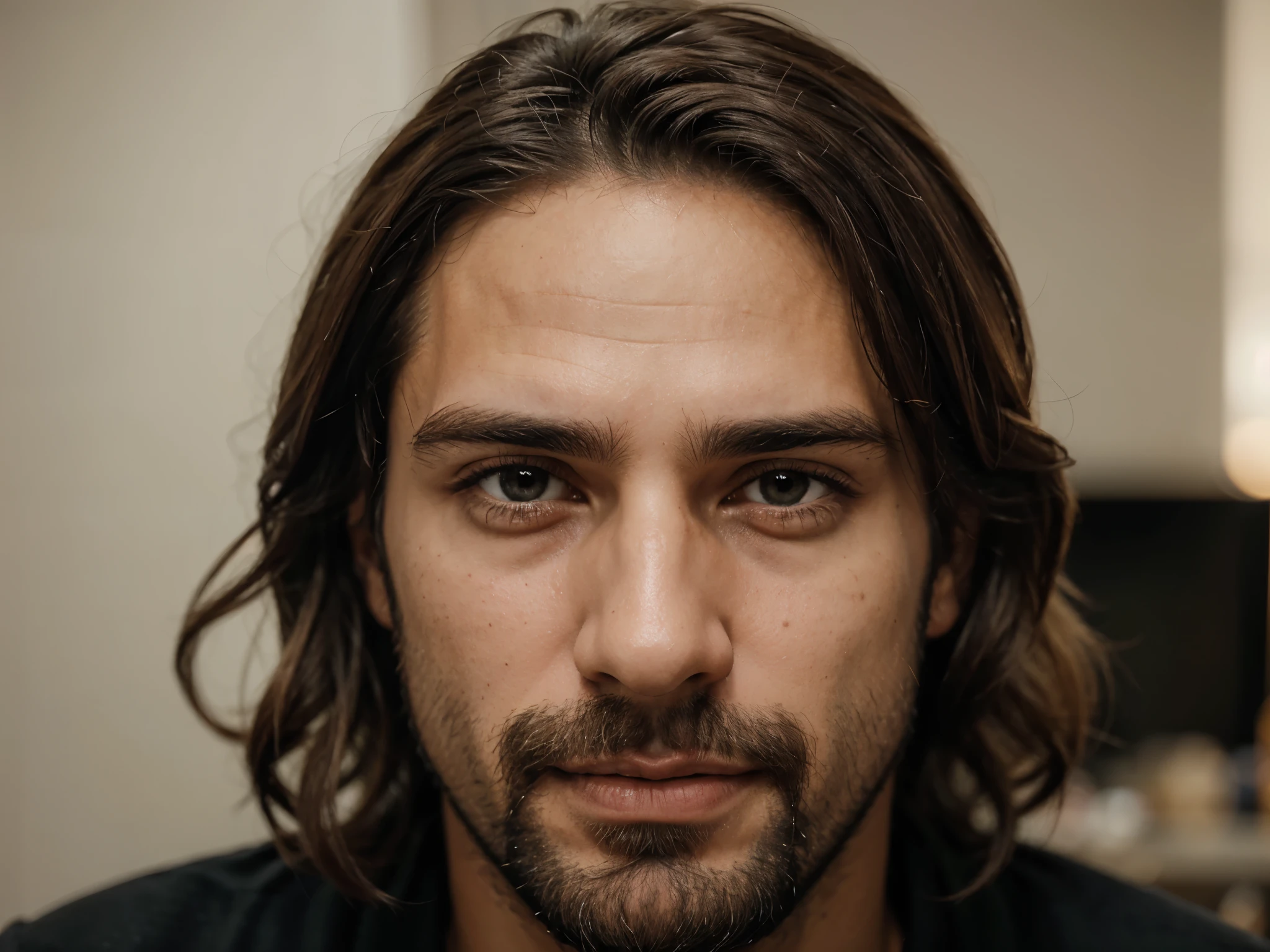 1 homem, bonito, retrato de rosto, bonitinho, 25 anos de idade,facial hair,Messy hair, Fotorrealista, (skin imperfections), (olhos castanhos), sorriso,analog film,Bokeh,CRU, film,eterna BREAK barba curta, barba castanho, barba despenteada, Fotorrealista, (skin imperfections) QUEBRE cabelos escuros, cabelo despenteado, Fotorrealista, (skin imperfections) QUEBRA Espanhol